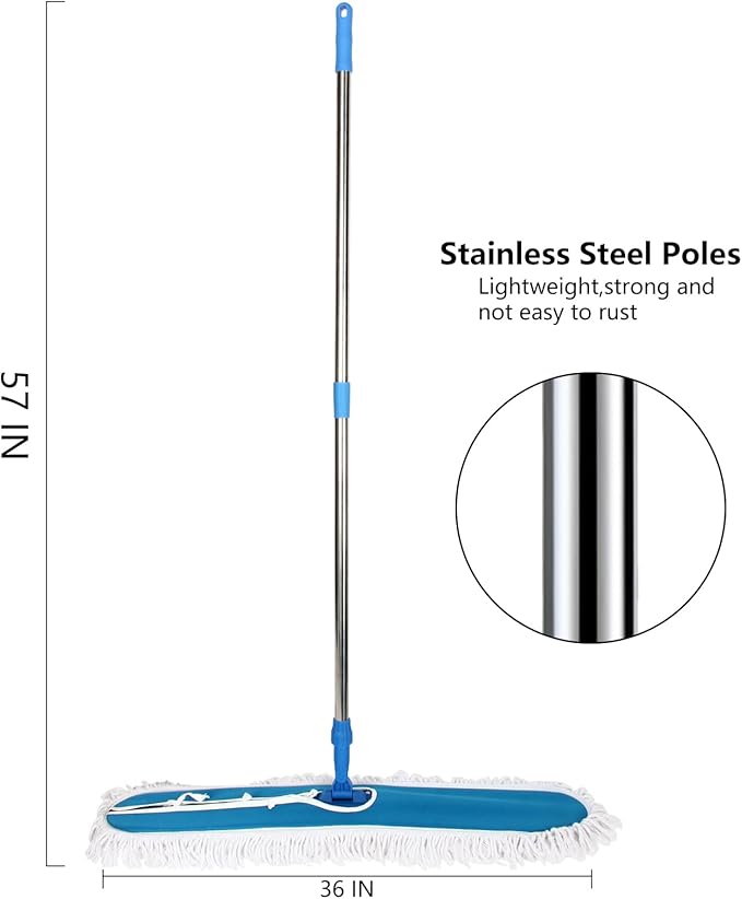36" Commercial Dust Mop, MEIBEI Dust Floor Mop with Cotton mop Head, Dust Mop for Hardwood Floors with Long Handle, Industrial Dust Mop for Factory, Shopping Mall, Garage, Company, Hotel (36*5 inch)