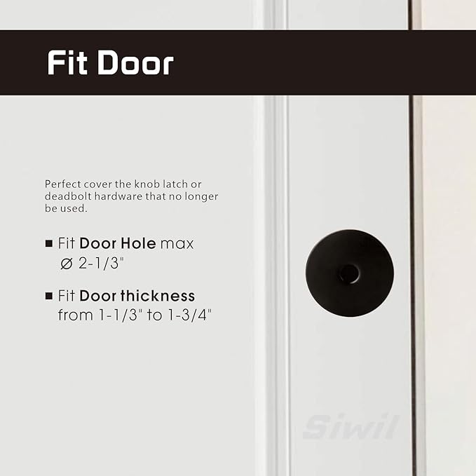 Door Hole Cover Plate, 2-5/8" Diameter Solid Steel, Hole Filler Plate (2, Matte Black)