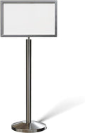 Crowd Control Warehouse Pedestal Standing Floor Sign Frame with Sloped Base, 14x22 Inch Horizontal, Satin Stainless Steel