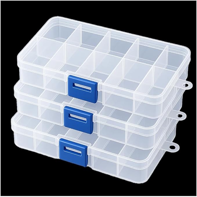 3pcs Clear Storage Small Parts Organizer Box Storage Bin With Dividers Multi Compartment for Beads Art DIY Tackle Box Organizer (10 - compartment in length)