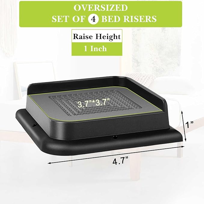 Bed Risers 1 inch, 2 inch, 3 inch, 4 inch, 6 inch, 8 inch Heavy Duty, Oversized Furniture Riser for Couch Sofa Table Chair Leg Frame Dorm, Support up to 6000 Lbs (Black 4 Pack, 1 inch)