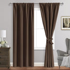 JIUZHEN Blackout Curtains for Bedroom - Thermal Insulated Room Darkening Rod Pocket Curtains for Living Room, Set of 2 Panels with Tiebacks, 42 x 84 Inch Length, Brown