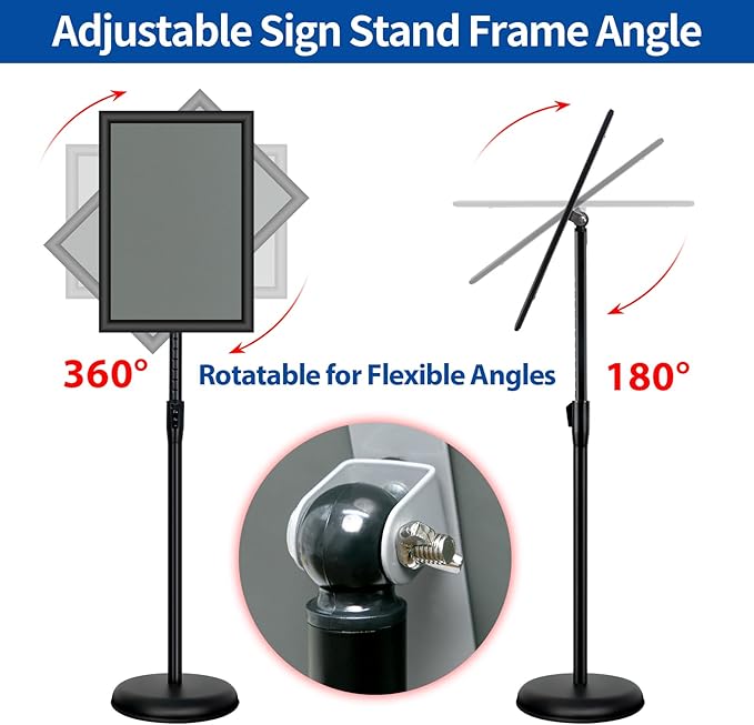 Adjustable Sign Holder Stand - 2Pack 11x17 Inch Pedestal Poster Sign Stand, Heavy Duty Floor Standing Sign Stand Aluminum Snap Open Frame for Church Business Store Sign Holder Stands (Black)