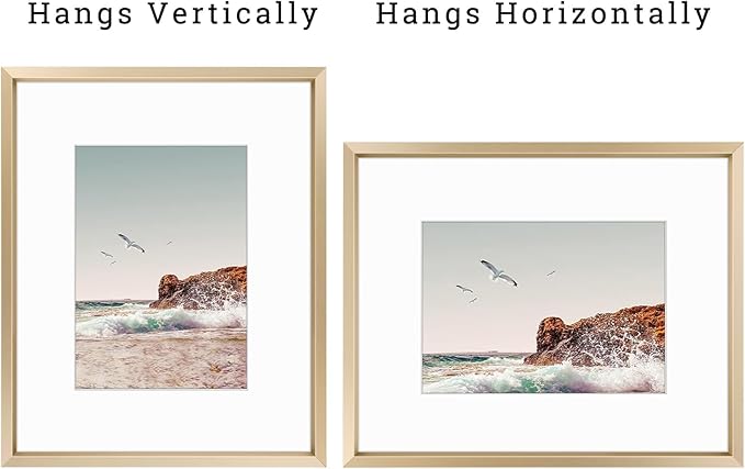 Frametory, 8x10 Metal Picture Frame with Mat for 5x7 Picture & Real Glass, Aluminum Photo Frame Collection (Gold, 1 Pack)