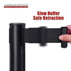 DuraSteel Crowd Control Barriers Stanchions with Retractable Belts & Sign Holder - Metal Stanchion Posts w/ 6.5ft Black Retractable Barrier Belt Ropes - Queue VIP Safety Line Dividers - Set of 6 Poles
