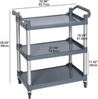 Farmoon Plastic Utility Cart with Wheels, 3-Tier Restaurant Cart, Rolling Food Service Cart, Grey