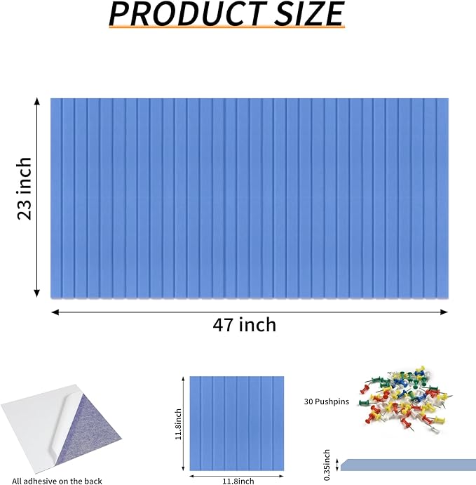 Large Felt Bulletin Board 23x47 Inch, 8pcs Peel and Stick Felt Wall Tiles Modern Push Pin Board for Wall Organization