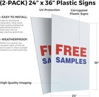 Free Samples (2-Pack) 24 Inch x 36 Inch Plastic Signs | Sign Insert 4mm Corrugated Plastic Signs Storefront Window Poster | Retail Promotions, Customer Incentives, Business Signage | Made in USA