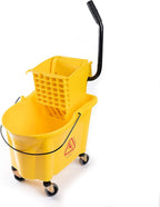 Matthew Cleaning 38 Quart Commercial Mop Bucket INCL.Wet String Mop with Side Press Wringer On Wheels,Heavy Duty Tandem Portable Floor Cleaning Wavebrake,Ideal for Household,Industrial,Restaurant