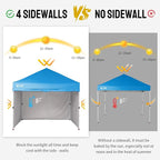CROWN SHADES 10X10 Comercial Instant Canopy Pop Up Tent with Center Lock, 300D Fabric, 4 Sidewalls, Sto'N Go Bag, Sky Blue