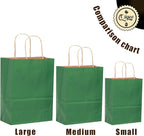 qiqee 100PCS Gift Bag with Handles Bulk Kraft Deep Green Paper Bags Assorted Sizes(33pcs Large 13",33pcs Medium 11",34pcs Small 8")