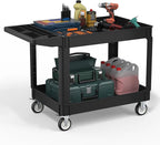 Heavy Service Utility Cart on Wheels,Tool Cart on Wheels, Service Cart for Garage, Warehouse, Workshop, Office, Cleaning (Black-45.7 inch)
