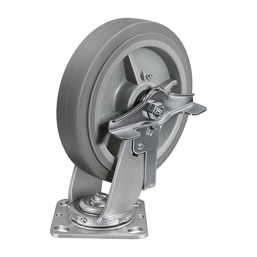 8'' × 2'' Caster Wheel, Heavy Duty Industrial Caster, Rubber Wheels with Roller Bearing, Load 1000lbs per Swivel Casters for Cart Dolly Toolbox Trolley (1 Brake)