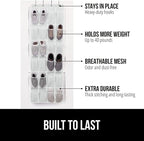 GORILLA GRIP Over the Door Shoe Organizer, 24 Large Breathable Mesh Pockets, Space Saving Hanging Storage Holder, Closet Rack Hanger Holds Up to 40 lbs, Hangs on Closets for Shoes, Accessories, White
