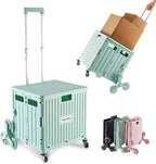 Foldable Utility Cart with Stair Climbing Wheels, Collapsible Rolling Crate with Telescoping Handle, Shopping Trolle Handcart Grocery Book File Tool Art Supplies Teacher Storage Basket(Green)