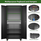 Aobabo Garage Storage Cabinet with Wheels, Metal Tool Storage Cabinet with 1 Drawer for Home,Assembly Required,Black