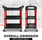 Auto Dynasty 3-Tier Rolling Cart Trolley Storage Detailing Cart with Cup Holders 120kg Capacity on Wheels Fits Home, Garage, Warehouse, Hotel and Workshop Use, Black