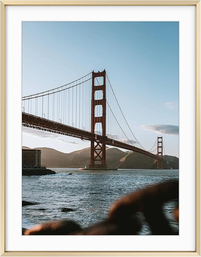 Frametory, 18x24 Metal Picture Frame with Mat for 16x20 Picture & Real Glass, Aluminum Photo Frame Collection (Gold, 1 Pack)