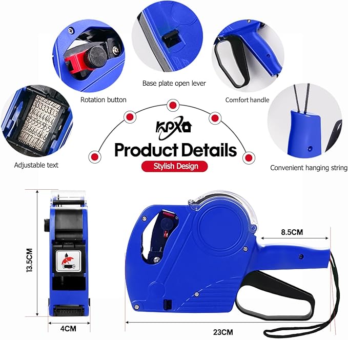 KPX MX5500 Pricing Tag Gun with 5150 pcs White Label Gun Stickers & 3 Extra Inker Rollers, Pricing Label Gun, 8 Digits Retail Pricing Gun and Labels for Grocery Store, Food (Blue)