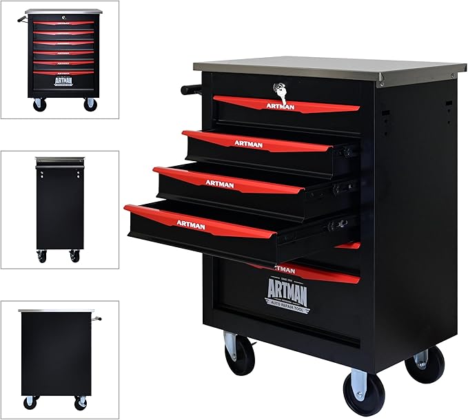 6 Drawer Rolling Tool Chest with Locker, 22.2" D Metal Movable Lockable Tool Cart Box Multi-Functional Hardware Storage Cabinet Box for Warehouse Basement Home Pantry Garage