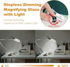 10X Magnifying Glass with Light and Stand,LED Dimmable Lighted Desk Lamp with Clamp,Magnifier Hands Free-Adjustable Stainless Steel Bracket,for Crafts Hobbies Reading Painting Sewing Close Work