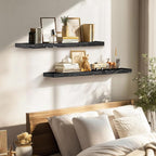 36"x6.8"x1.2" Solid Wood Floating Shelves 2-Pack - Rustic Black Finish with Hidden Brackets, Perfect for Storage and Décor in Living Room, Kitchen, Bedroom