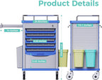 Medication Bins Cart with 200 Bins, 10 Drawers, Hidden Sub Workbench - Dual-Sided Open, 50 Medicine Boxes, Silent Casters, Container, 2 Trash Bin-Medical Crash Cart for Clinic, Hospital and Lab