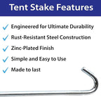 Steel Tent Stakes | 1/2" Inch Diameter x 18" Inch Length | for Commercial Inflatables, Gardens, Tarps and Tents | 100-Pack