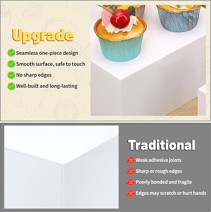 8 Pcs Buffet Food Risers,11" Large Acrylic Dessert Cupcake Table Stands White Fruit Display Shelf Catering Supplies Party Jewelry Show Decor Risers With Protective Film（11",10", 8", 7",6",5",4", 4")
