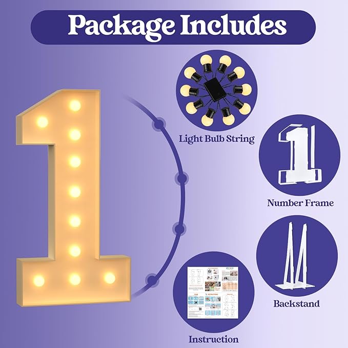 4FT Marquee Light Up Numbers, Large Marquee Numbers 1 for 21st 1st Birthday Decorations for Boy Girl, Giant Light Up Numbers for Party Anniversary, Marquee Letters Pre-Cut Mosaic Numbers for Balloons
