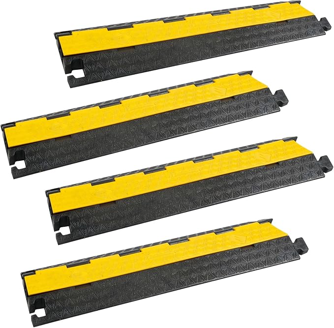 Cable Protector Ramp 4 Packs - 2 Channels Driveway Hose Protector with 39000 LBS Capacity Rubber Modular Cable Ramp for Garden Hose Wire Cord, Drive Over Cover Protector