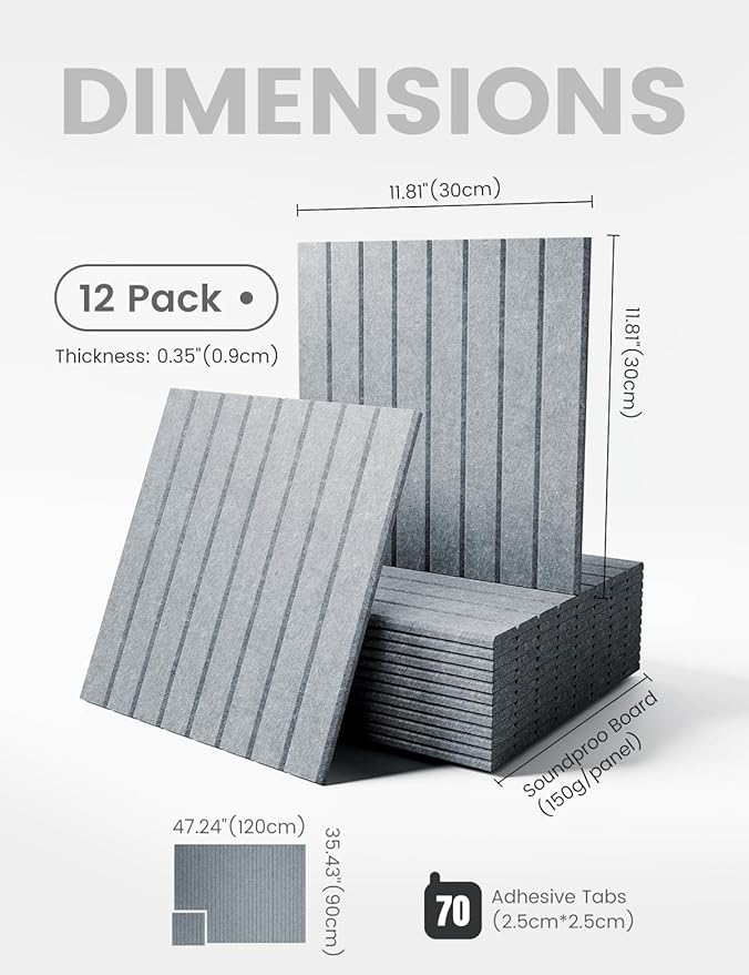 Large Felt Bulletin Board 48" x 36" Cork Board Alternative-12 Pack with 70 Safe Removable Adhesive Tabs, Cork Boards for Walls Pin Board for Home Office Classroom Felt Board-Blue Gray