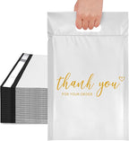 JinRuiKJ Poly Mailers with Handle 12x15.5 Inch 50 Pcs, Easy to Carry Packaging Bags for Small Business, Thank You Shipping Bags with Self Adhesive Strip, Tearproof and Waterproof - White