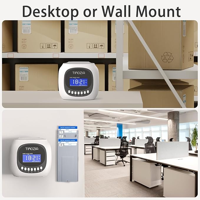 Time Clock with Passcode, Auto-Align Time Card Machine, 6 Punches per Day | Time Clock Punch Machine with 100 Time Cards, 2 Ink Ribbons(1 Inside) and 1 Rack