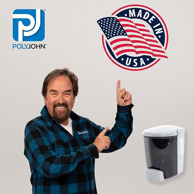 PolyJohn PSD1-1001: Wall-Mounted Liquid Hand Soap & Sanitizer Dispenser - Made in USA, Leakproof, Easy Install, UV Fade Resistant, Durable, Accepts Any Generic soap or Alcohol Based sanitizer