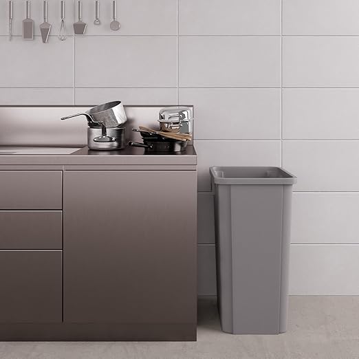 23 Gallon Gray Square Commercial Trash | Garbage Can - Outdoor, Office, Restaurant, School, Kitchen