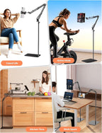 Tryone Tablet Floor Stand for Kindle Holder: E-Book Bed Mount with Page Turner Remote & Flexible Adjustable Arm, 1.85 kg Heavy-Duty Metal Base Compatible with Devices from 4.7-16.1 inches (Black)