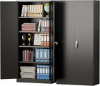 Pataku 71'' Metal Storage Cabinet, Garage Storage Cabinet with 2 Doors and 4 Adjustable Shelves, Steel Lockable Storage Cabinet, Black File Cabinets for Home, Office, Warehouse