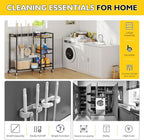 Broom Holder with Cleaning Supplies Organizer, Movable Broom Closet Storage Cabinet with Cleaning Caddy, Cleaning Cart with Mop Rack, Janitorial Housekeeping Cart on Wheels, Laundry Room Organization