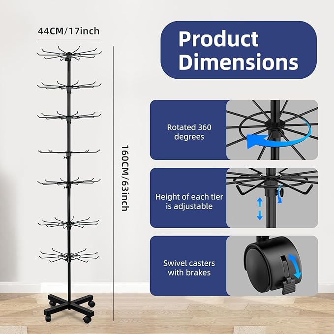 7-Tier Rotating Display Rack, 360° Heavy-Duty Spinning Merchandiser for Retail Stores & Showrooms, Movable Floor Gondola for Clothing, Shoes & Accessories
