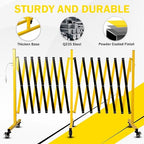23FT Traffic Barricade with Casters, Metal Expandable Barricade, Folding Security Gate, Retractable Fence Outdoor Barricade Fence for Construction Area, Traffic Control