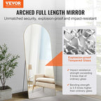 VEVOR Full Length Mirror, 71'' x 30'' Large Gold Arched Floor Mirror with Stand Aluminum Alloy Frame, Free Leaning Hanging Wall Mounted, Full Body Mirror for Bedroom Living Room