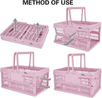 20 Liter Folding Storage Basket, Collapsible Plastic Folding Box, Storage Crates for Home, Office, Garage (Pink)