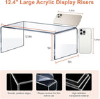 Large Acrylic Risers 4 Pcs - 5mm Thick Clear Display Risers (12.4″ x 5″ x 5″) for Perfume Organizer, Collectibles, Figures, Jewelry & Retail Showcase