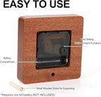 Wooden Table Clock on Stand, Decorative Battery Operated Desk and Shelf Clock, Silent Non-Ticking Desktop Clock for Office, Living Room or Bedroom Decor, Square Shape, Sapele Wood