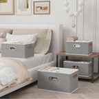 Yawinhe Fabric Storage Bins with Handles, Foldable Baskets for Shelves, Cubes with 3 Handles, Large Boxes for Clothes, Grey, 16.9''Lx11.8''Wx10.2''H, 4-Pack
