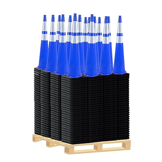 360 Pack 36" Blue Traffic Cones with Black Base – Large Bulk Safety Cones for Commercial Use, Road Work, and Event Setup (360, Blue, 36 Inch)