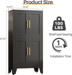 47“H Black Metal Bathroom Storage Cabinet, Kitchen Pantry Cabinet with Doors and 3 Adjustable Shelves, Bathroom cabinets Organizer, for Home Office, Bedroom