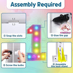 imprsv 4FT Colorful Marquee Numbers,18 Colors with Remote, Light Up Numbers 1 for 1st 10th Birthday Decorations Anniversary Party Decor, Pre-Cut Foam Board Kit, Mosaic Sign for Balloon