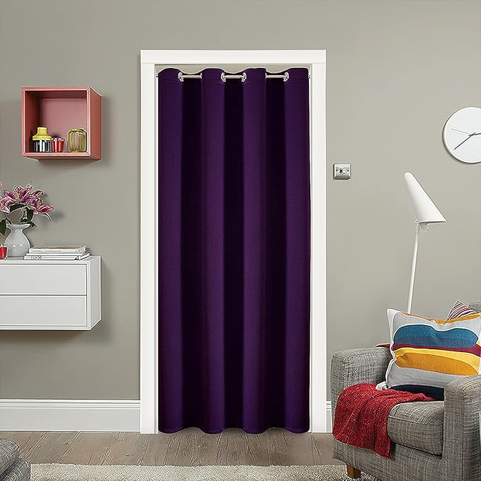 ChrisDowa Blackout Door Curtains for Doorway Privacy, Grommet Closet Curtains for Bedroom Closet Door, Thermal Insulated Doorway Cover Room Divider Drapes (1 Panel, Royal Purple, 42 x 80 Inch)